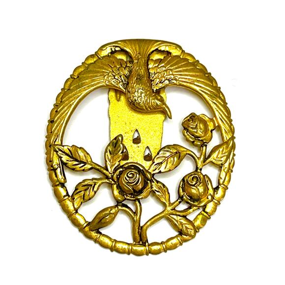 Vintage Dress Clip Hummingbird Bird Flowers Vtg Costume Jewelry m09 - Picture 3 of 4